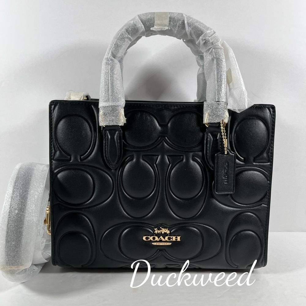 NWT Coach Maggie Small Tote Bag In Blocked Signature Leather Black